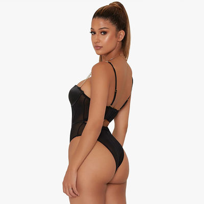 S-L Women Sexy Bodysuit Lingerie Metal Chain Sling Halter Mature Sexy Lace Bodysuit