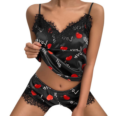 Soft Underwear Satin Lace Floral Edge Sleepwear Sexy Tempt Pajamas For Women Lingerie