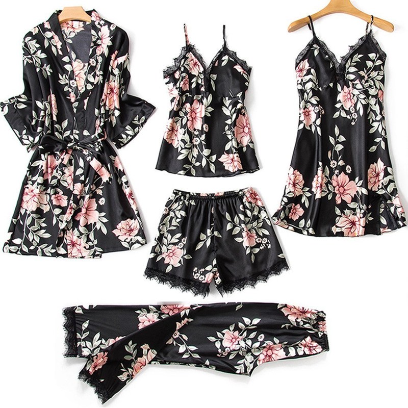 5 Pieces Women Sleepwear Lace Sexy Bodysuit Lingerie Plus Size Loose Comfortable